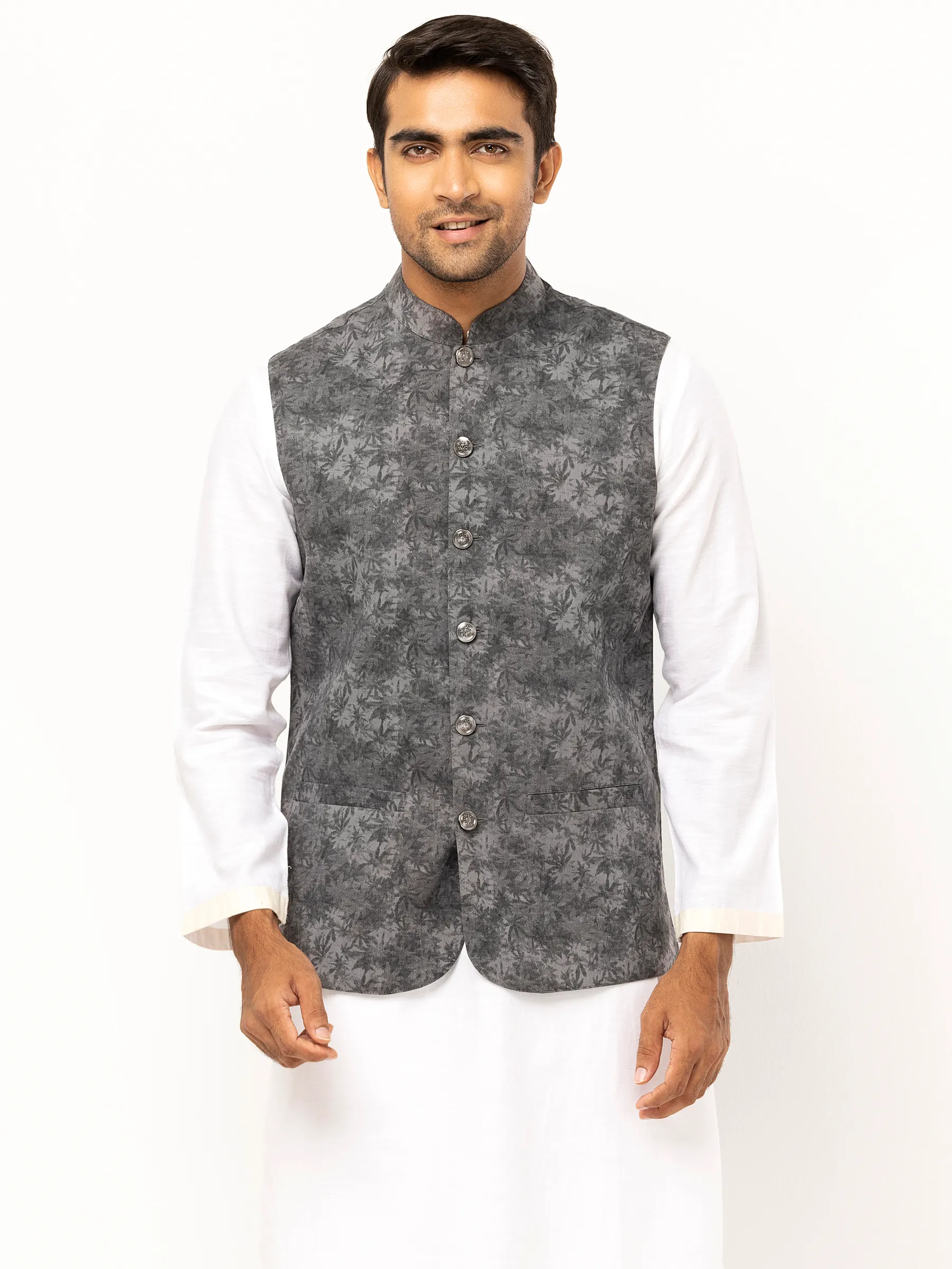 Grey Textured Cotton Coaty